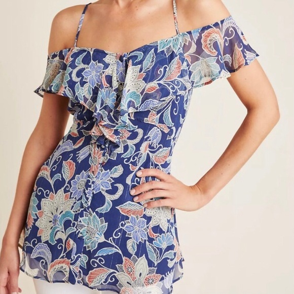 Maeve Mariposa Open-Shoulder Ruffled Floral Top Size 8 NWT - Picture 16 of 16